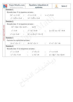 Équations, inéquations et systèmes-Serie d'exercices n° 2